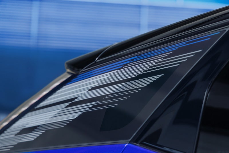 Close-up of the Modern Pattern on the 2026 OPTIQ-V Rear Quarter Glass | Stevens Creek Cadillac in Santa Clara CA